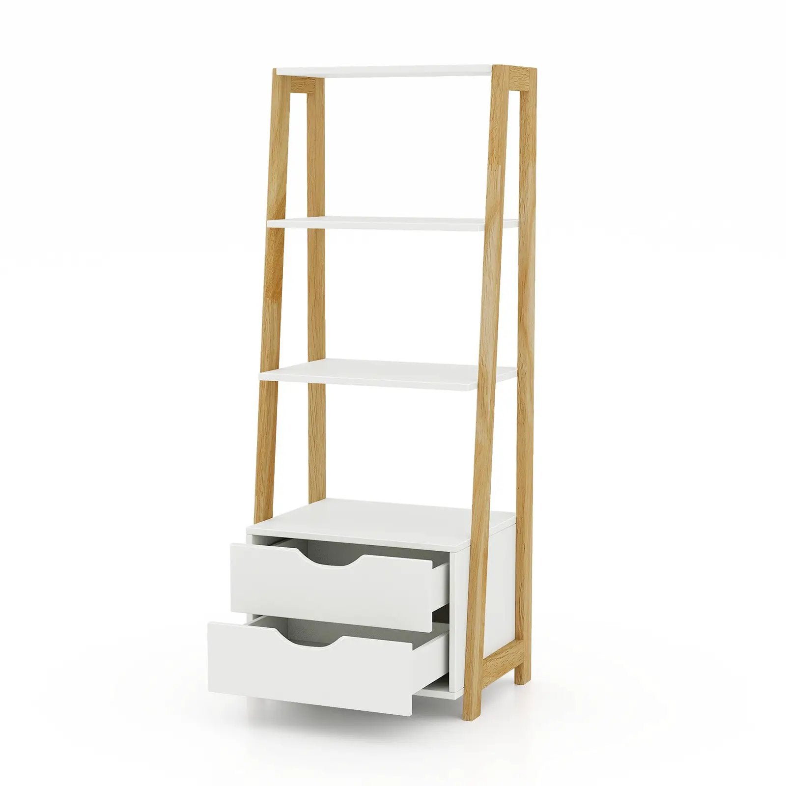 4-Tier Ladder Bookshelf Storage Display with 2 Drawers-White by DirectDeals