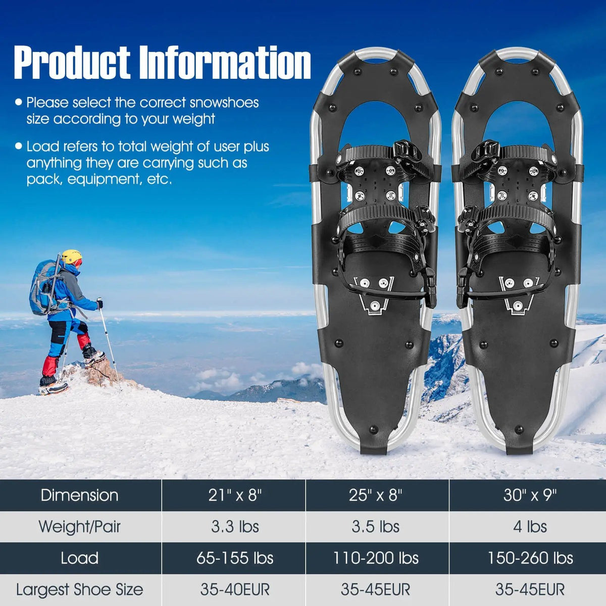 21/25/30 Inch 4-in-1 Lightweight Terrain Snowshoes with Flexible Pivot System, photo 17 of 24