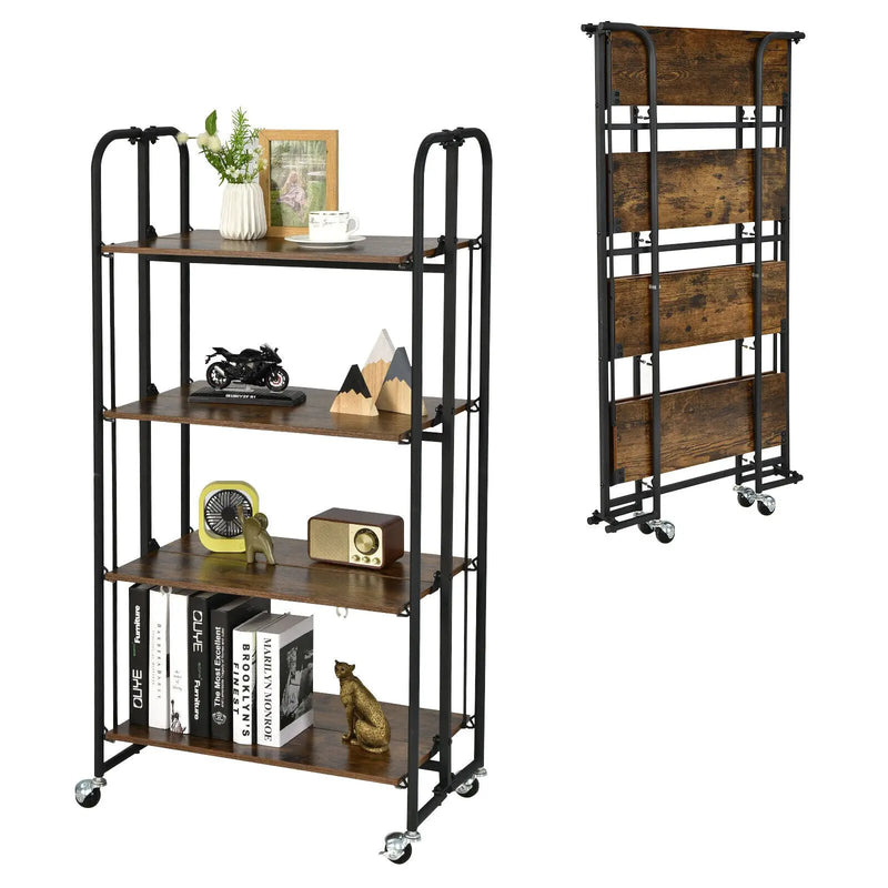 Foldable Rolling Cart with Storage Shelves for Kitchen-4-Tier by DirectDeals