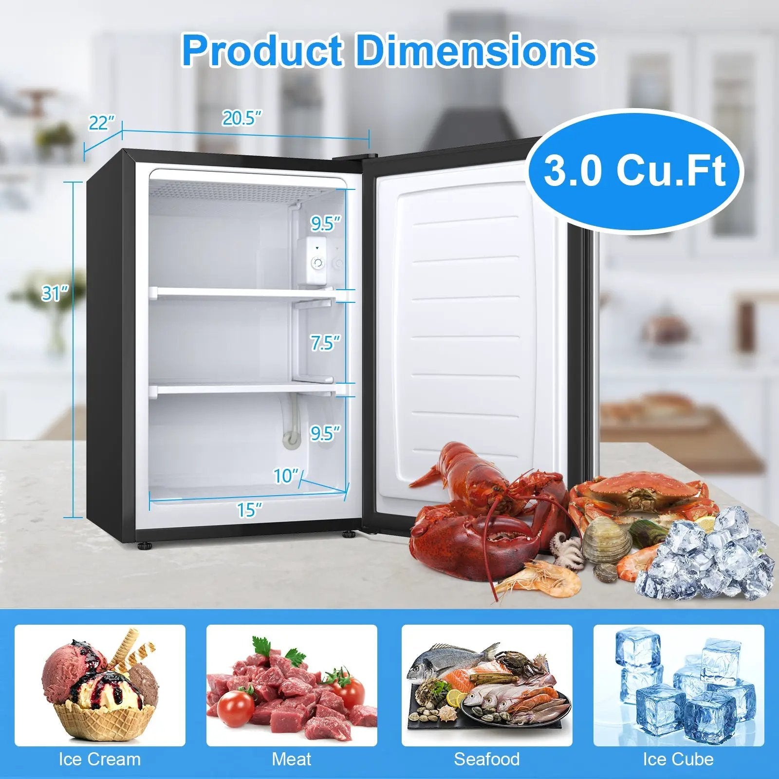 3 Cubic Feet Compact Upright Freezer with Stainless Steel Door by DirectDeals