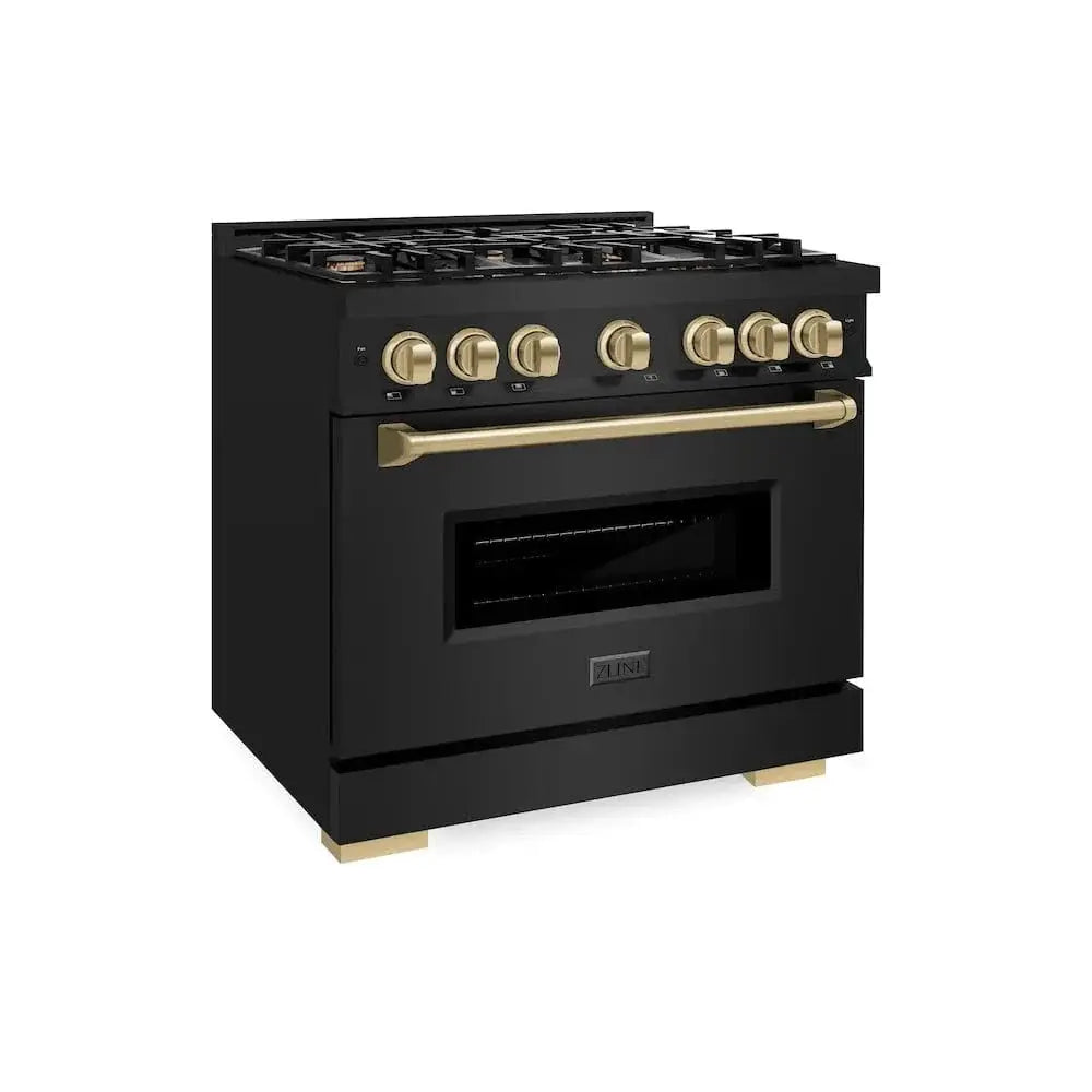 ZLINE 36" Dual Fuel Range, Gas Cooktop, Electric Convection Oven Black Stainless Steel, Champagne Bronze CDRBZ-36-CB by Farmhouse Kitchen and Bath