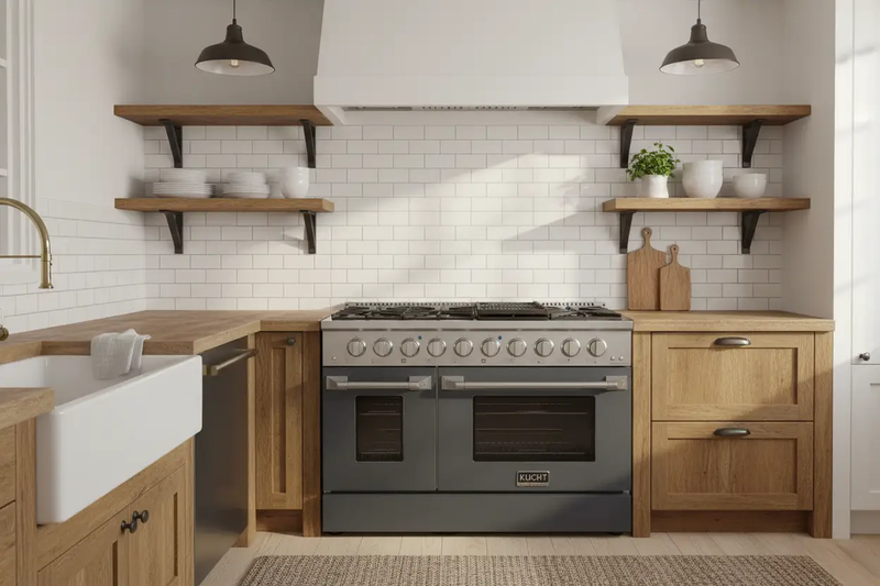 Kucht 48" Propane Range in Stainless Steel, Grey Doors, KNG481/LP-GR by Farmhouse Kitchen and Bath