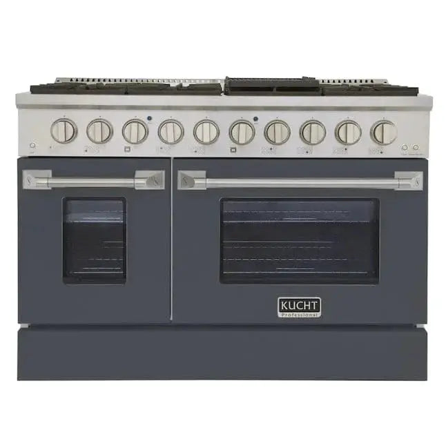 Kucht 48" Propane Range in Stainless Steel, Grey Doors, KNG481/LP-GR by Farmhouse Kitchen and Bath