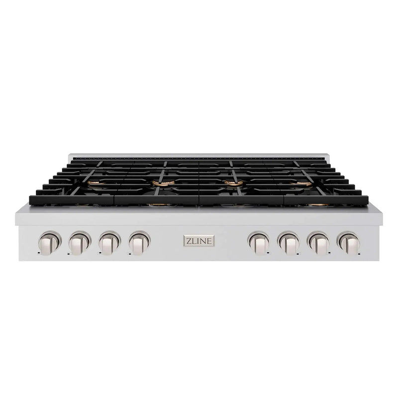 ZLINE 48" Paramount Gas Rangetop Stainless Steel Brass Burners SRT-BR-48 by Farmhouse Kitchen and Bath