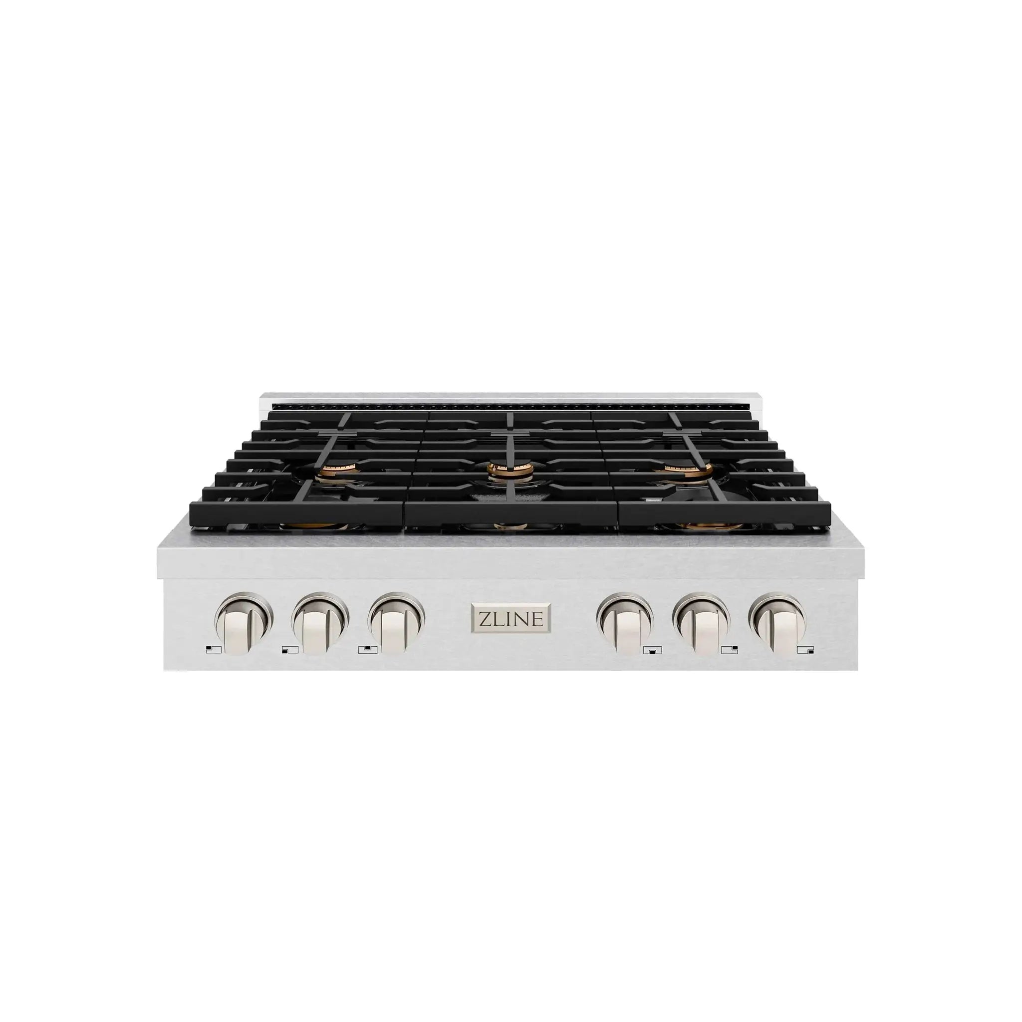 ZLINE 36" Paramount Gas Rangetop DuraSnow® Stainless Steel Brass Burners SRTS-BR-36 by Farmhouse Kitchen and Bath
