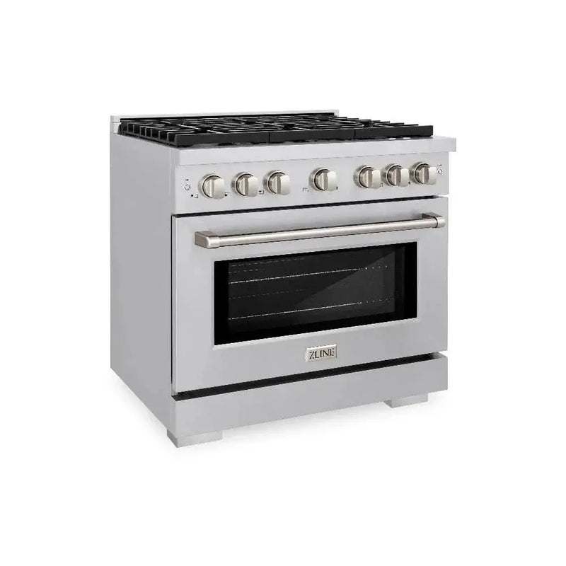 ZLINE 36"Paramount Dual Fuel Range Stainless Steel, Brass Burner, SDR-BR-36 by Farmhouse Kitchen and Bath