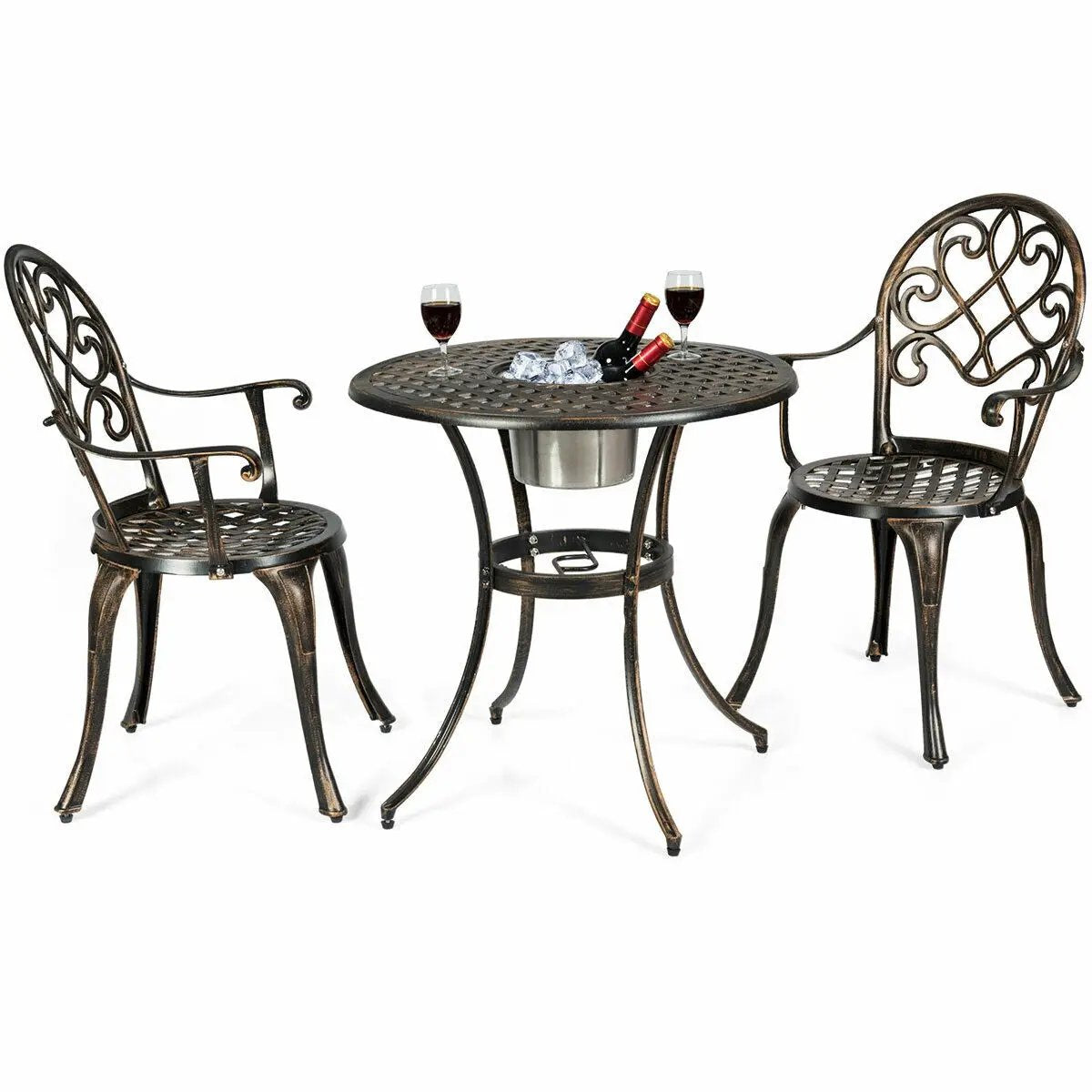 3 Pieces Outdoor Set Patio Bistro with Attached Removable Ice Bucket by DirectDeals