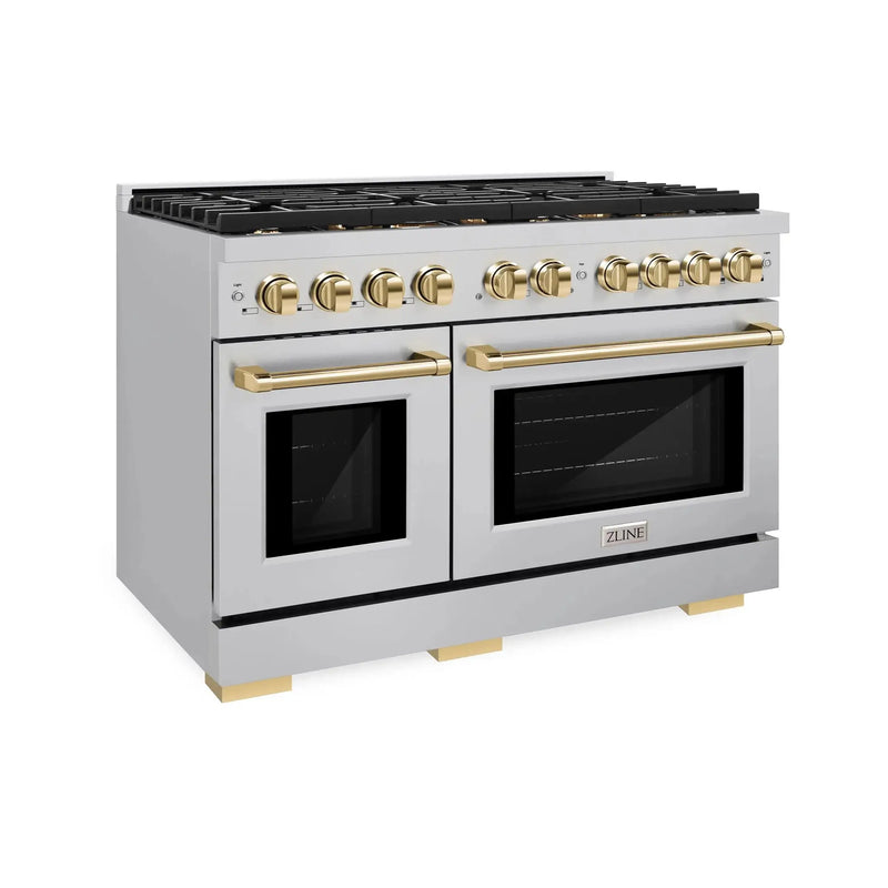 ZLINE 48"Paramount Dual Fuel Range Stainless Steel Gold SDRZ-48-G by Farmhouse Kitchen and Bath