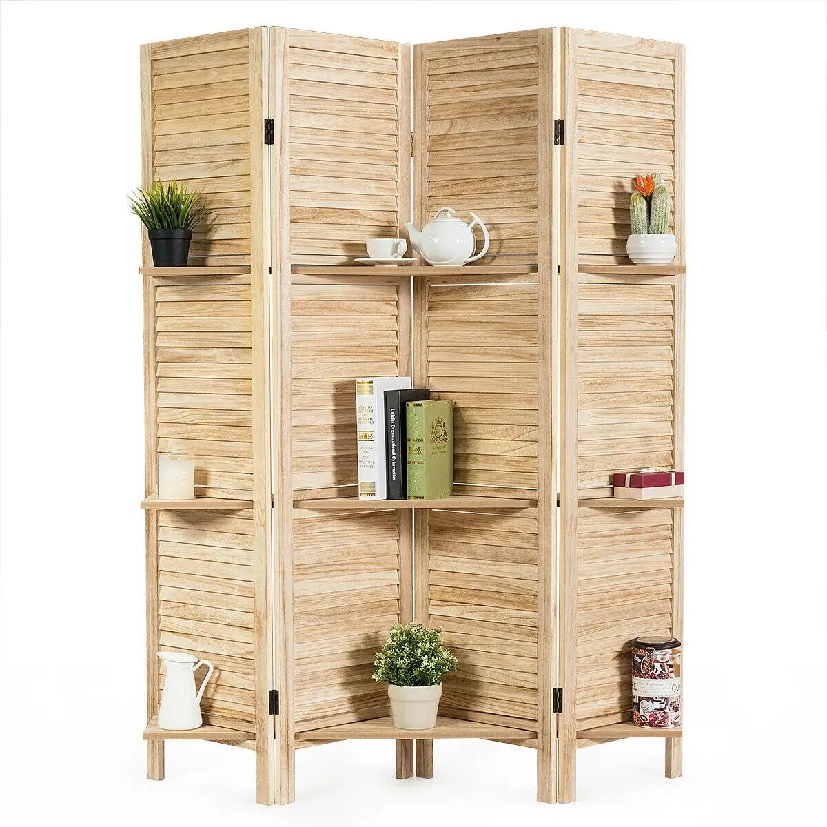 4 Panel Folding Room Divider Screen with 3 Display Shelves, photo 9 of 9