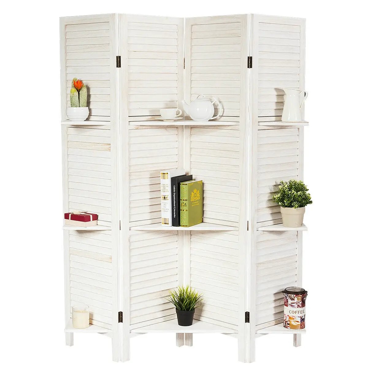 4 Panel Folding Room Divider Screen with 3 Display Shelves, photo 3 of 9