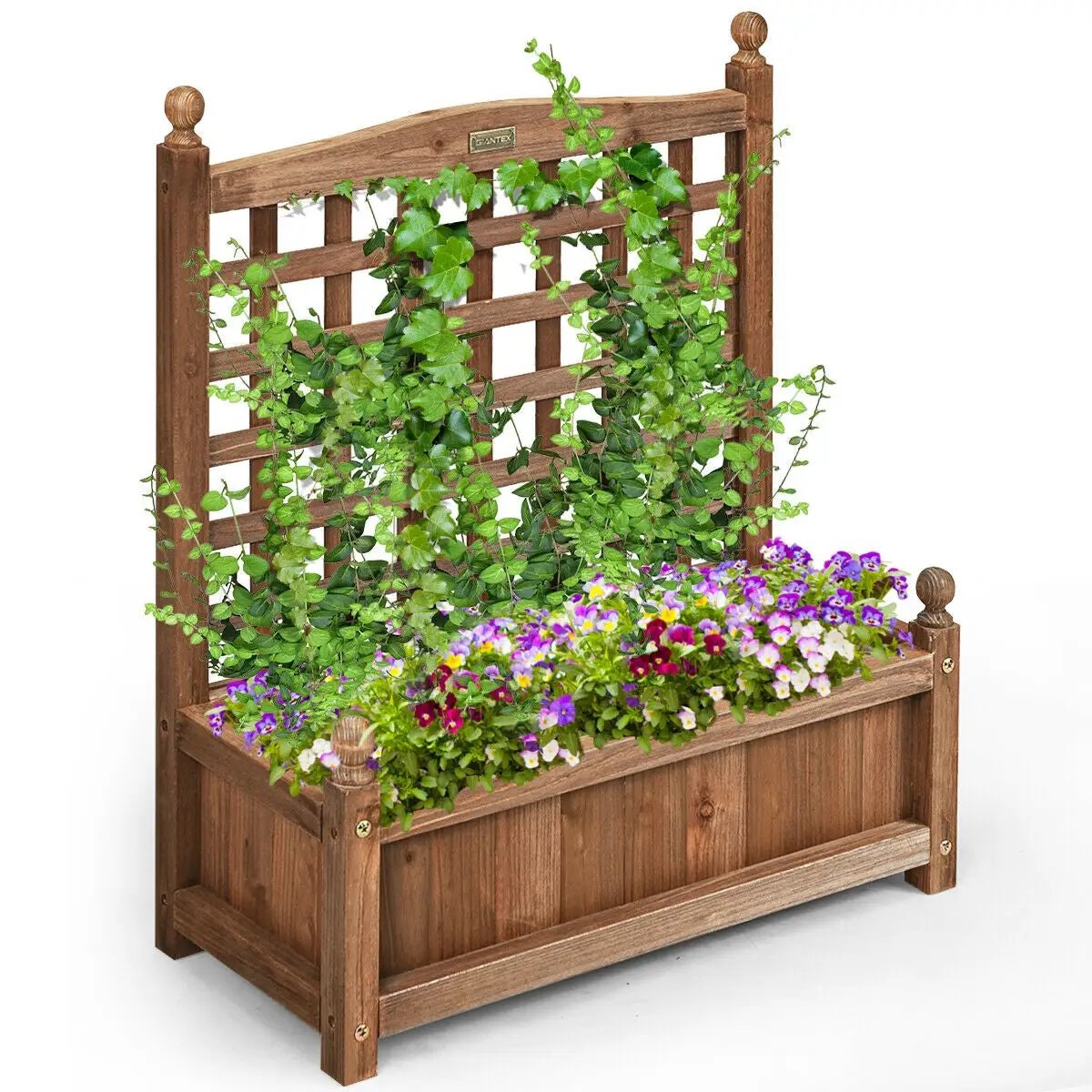 Wood Planter Box with Trellis Weather-resistant Outdoor by DirectDeals