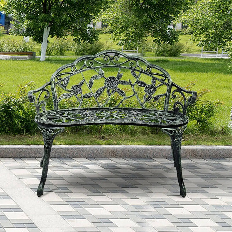 Outdoor Cast Aluminum Patio Bench Antique Rose by DirectDeals