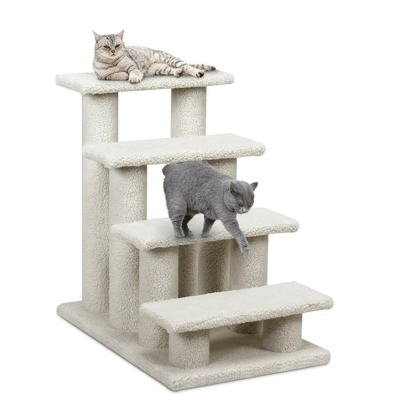 24 Inch 4-Step Pet Stairs Carpeted Ladder Ramp Scratching Post Cat Tree Climber by DirectDeals