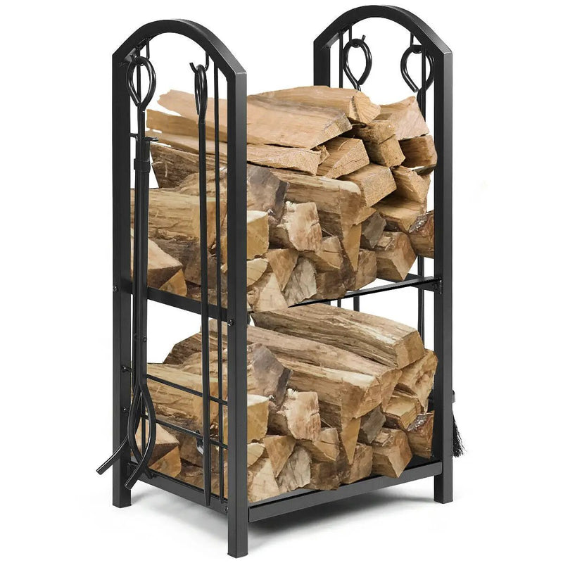 Fireplace Log Rack with 4 Tools Set Fireside Firewood Holder by DirectDeals