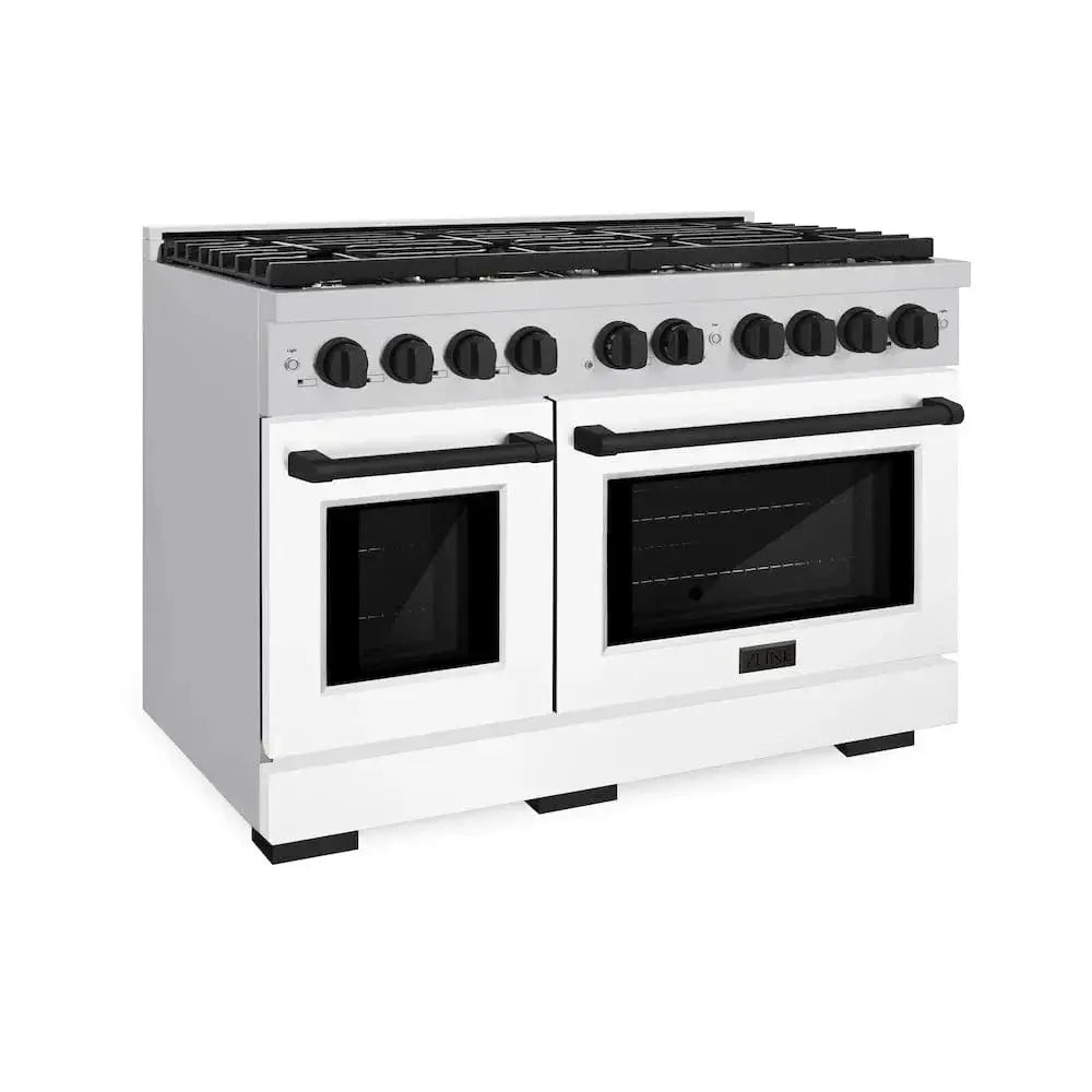ZLINE 48"Gas Range, Convection Oven White, Matte Black, SGRZ-WM-48-MB by Farmhouse Kitchen and Bath