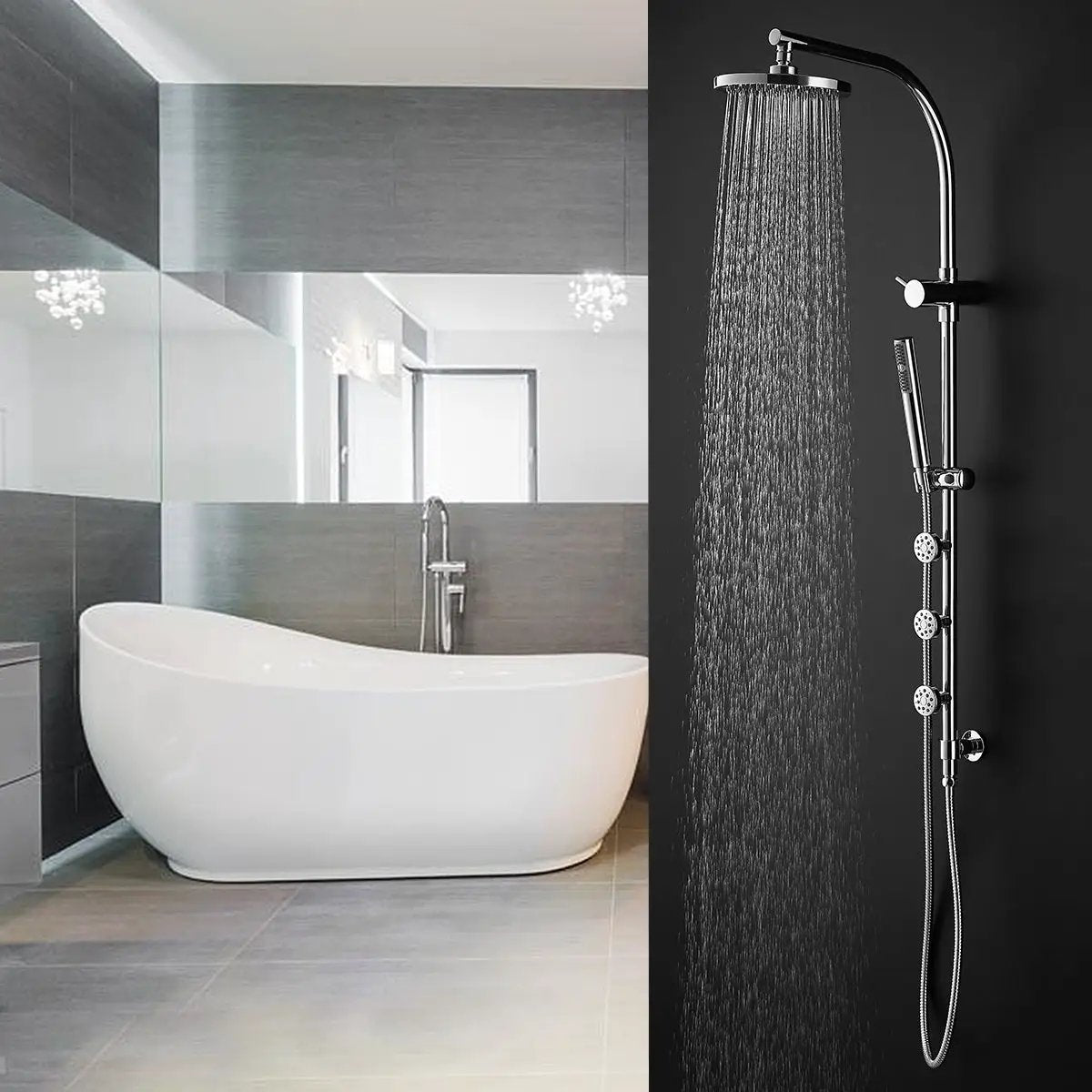 44 Inch Chrome Brass Rainfall Shower Panel Wall Mount with Hand Show by DirectDeals