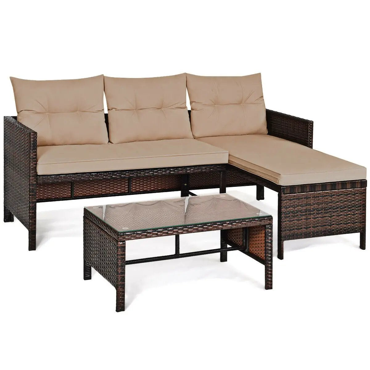 3 Pieces Patio Wicker Rattan Sofa Set, photo 3 of 10