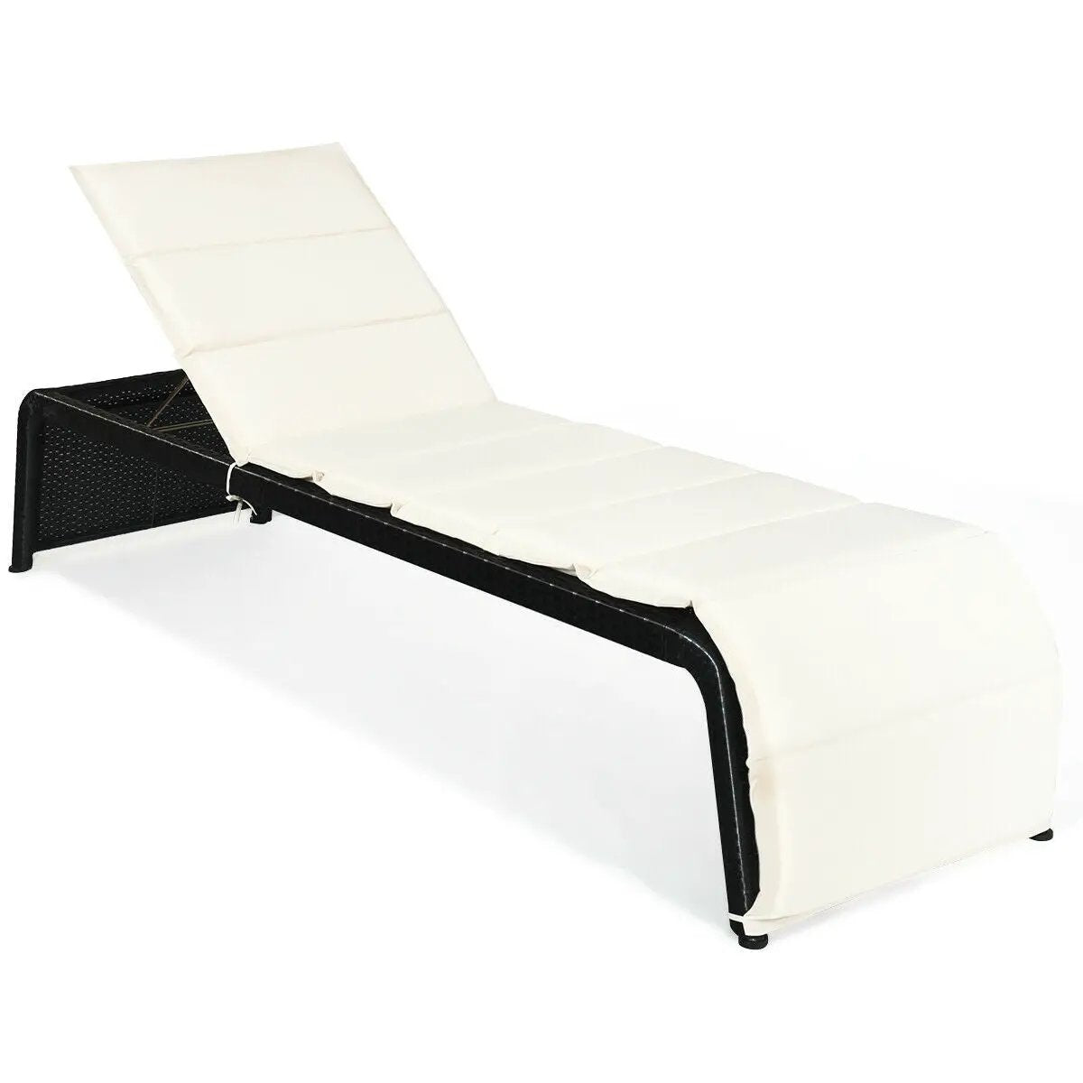 Patio Rattan Lounge Chair Back Adjustable Chaise Recliner with Cushioned, photo 3 of 10