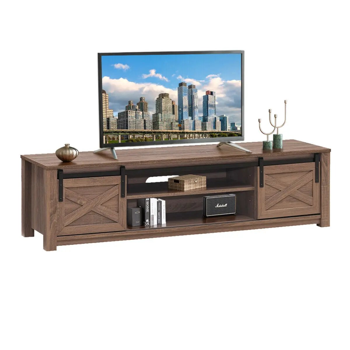 65 Inch Flat Sliding Barn Door TV Stand, photo 9 of 16