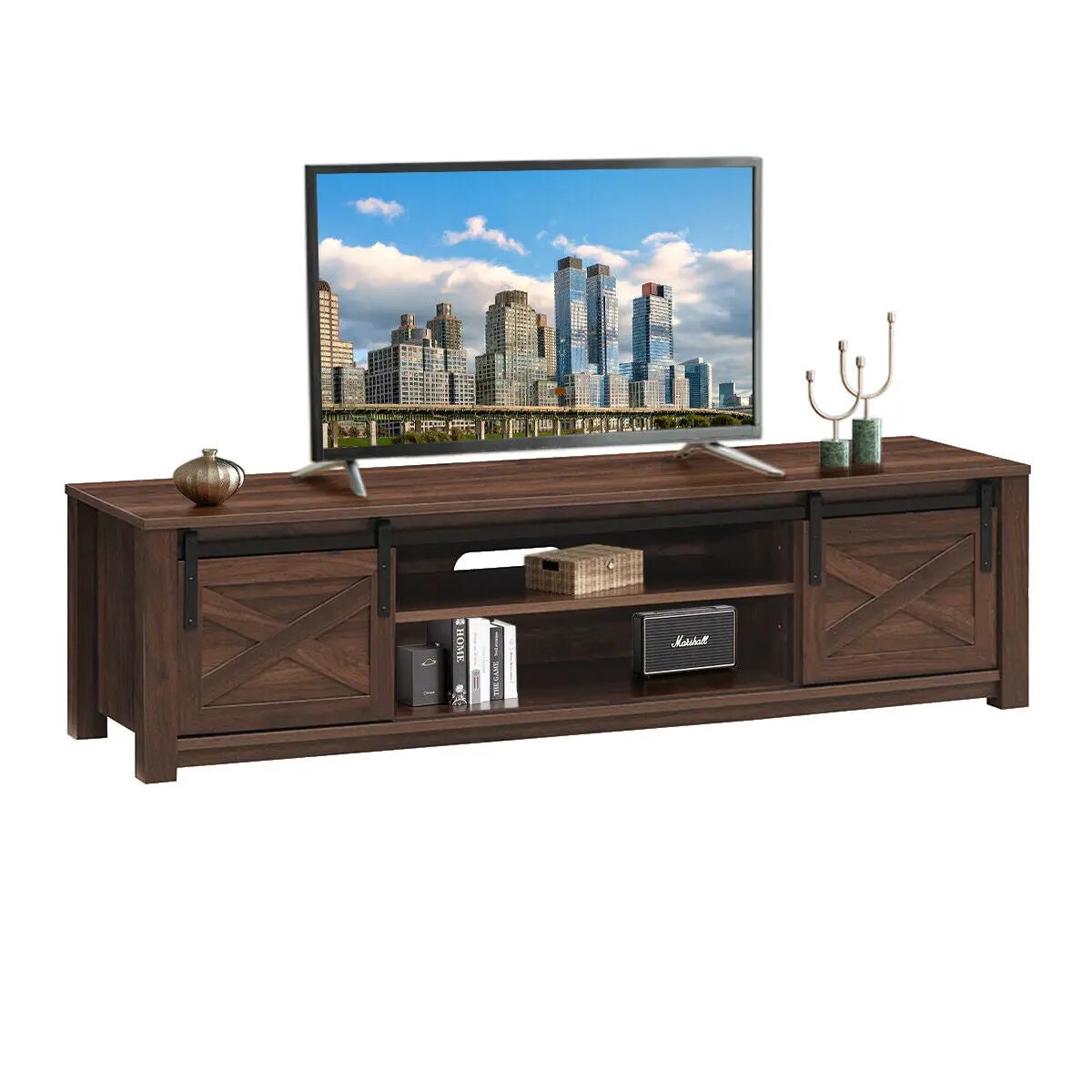 65 Inch Flat Sliding Barn Door TV Stand, photo 2 of 16