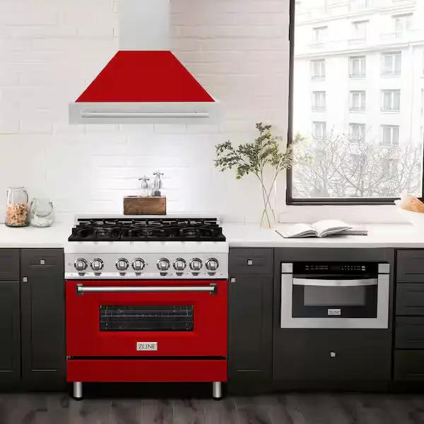ZLINE 36" Autograph Stainless Red Matt Wall Range Hood 8654STX-RM-36 by Farmhouse Kitchen and Bath