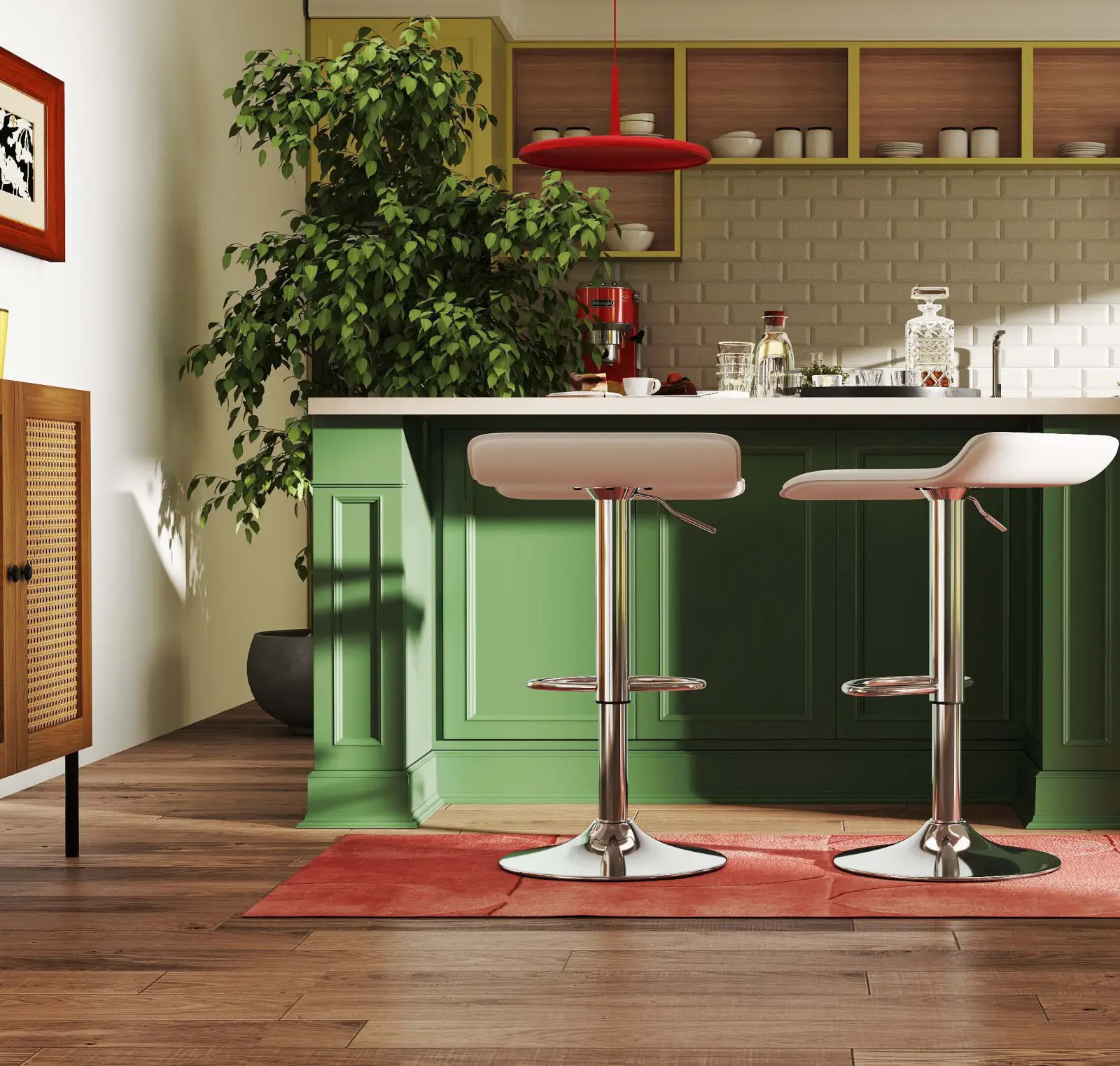5-Piece Kitchen & Dining Bundle: Adjustable Bar Stools (Set of 2) + Stackable Stools (Set of 6) + Rattan Storage Sideboard by DirectDeals