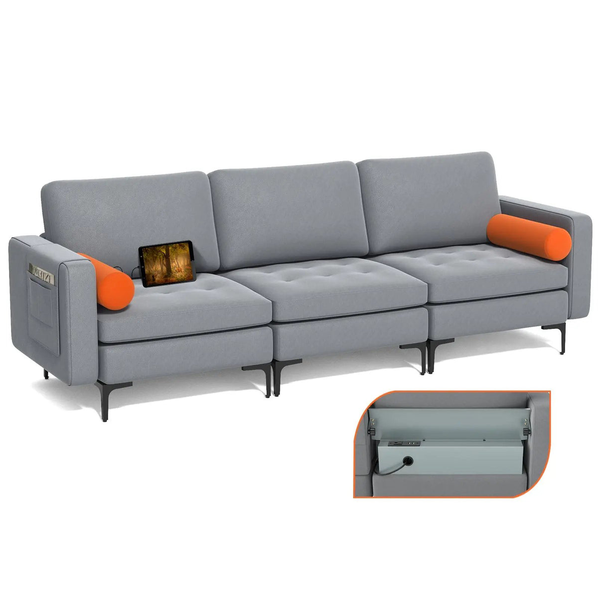 Modular 1/2/3/4-Seat L-Shaped Sectional Sofa Couch with Socket USB Port-3-Seat with USB port, photo 11 of 12