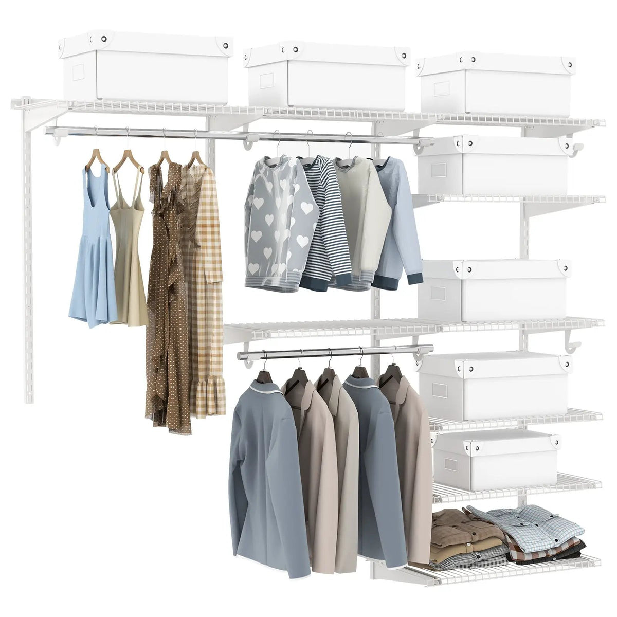 Adjustable Closet Organizer Kit with Shelves and Hanging Rods for 4 to 6 Feet, photo 11 of 16