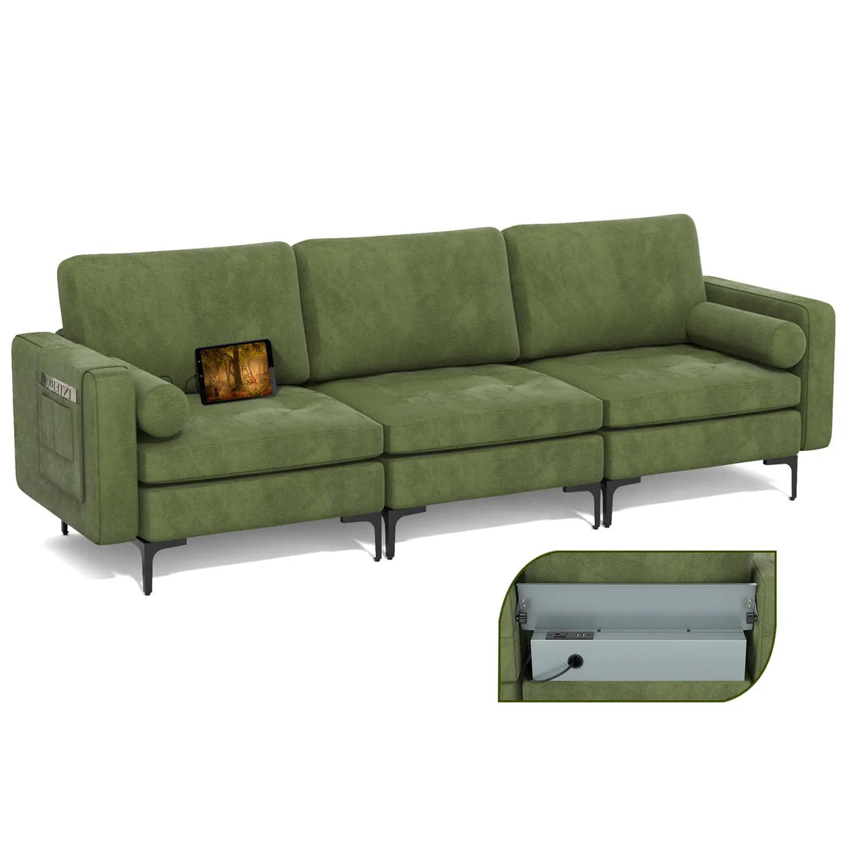 Modular 1/2/3/4-Seat L-Shaped Sectional Sofa Couch with Socket USB Port-3-Seat with USB port, photo 9 of 12