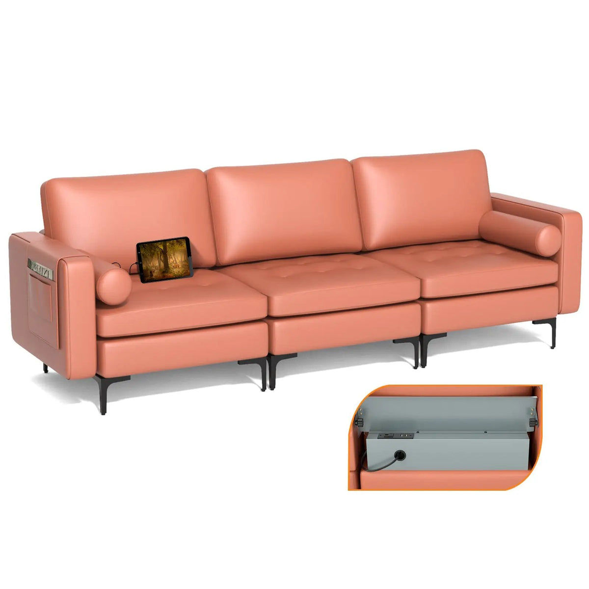 Modular 1/2/3/4-Seat L-Shaped Sectional Sofa Couch with Socket USB Port-3-Seat with USB port, photo 12 of 12