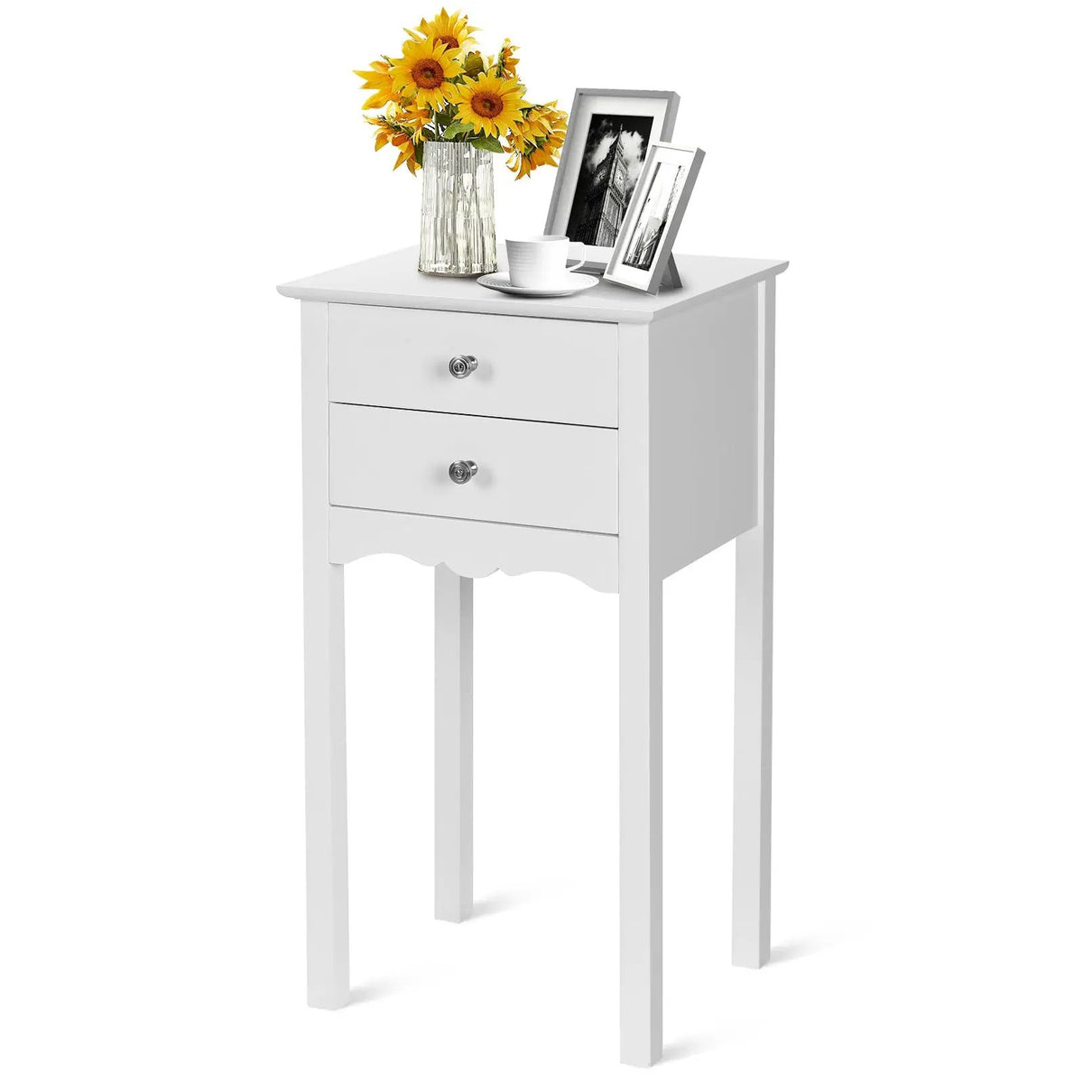 Side Table End Accent Table with 2 Drawers-White, photo 4 of 8