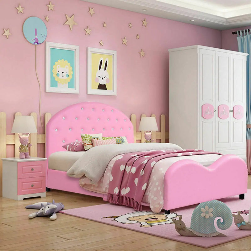 Twin Size Upholstered Platform Toddler Bed with Wood Slat Support by DirectDeals