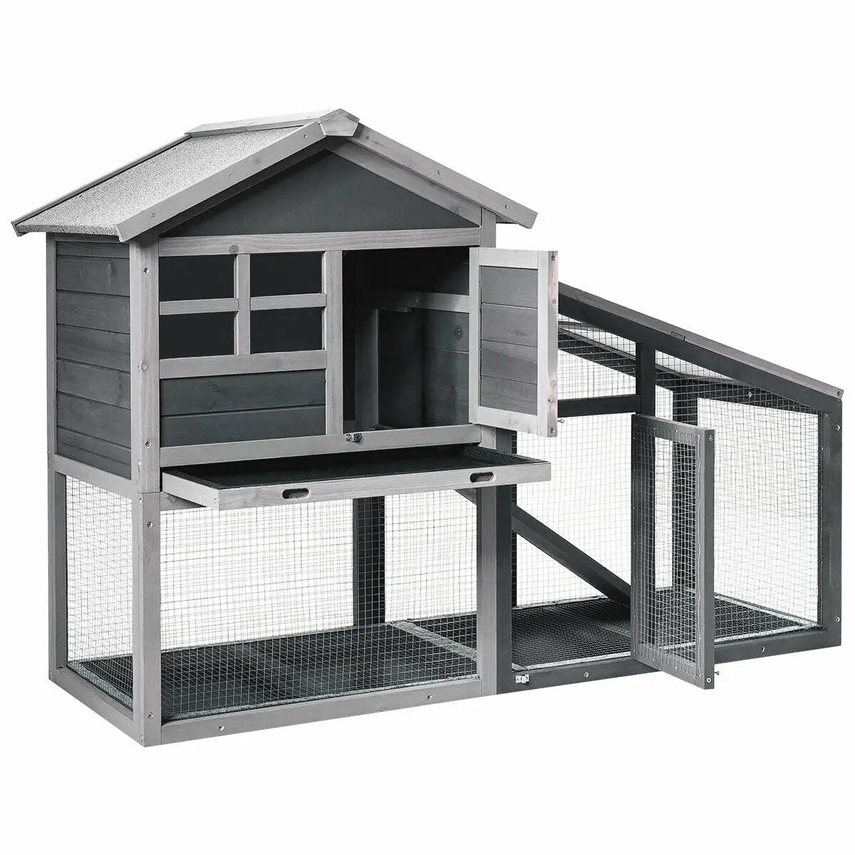 Wooden 56.5 Inch Length Rabbit Hutch with Pull out Tray and Ramp by DirectDeals