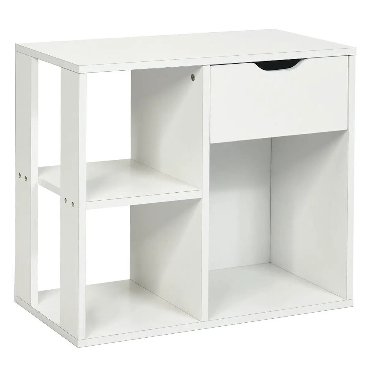 3-Cube Bookcase 2-tier Wooden Storage Shelf with Pull-out Drawer-Brown, photo 3 of 11