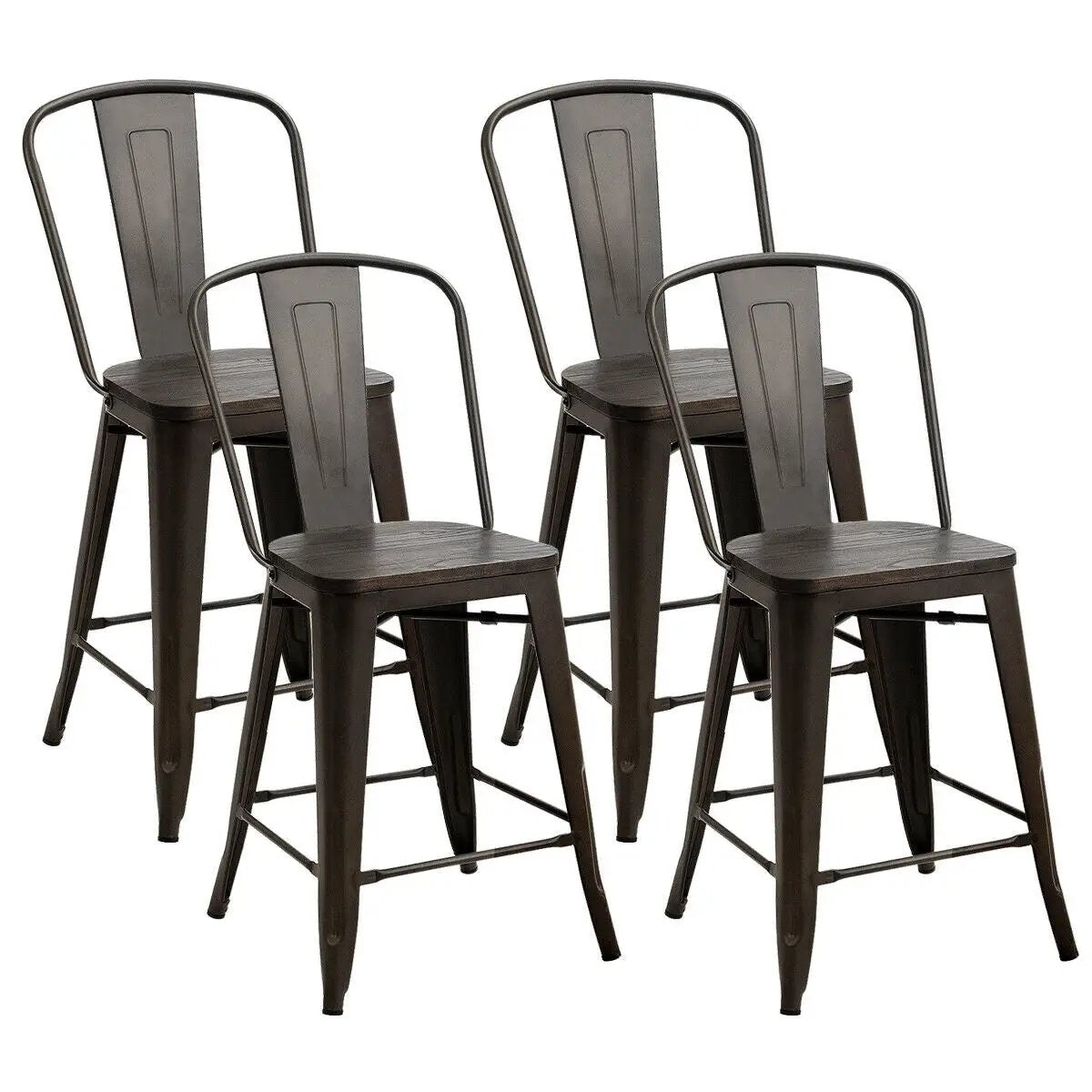 Set of 4 Industrial Metal Counter Stool Dining Chairs with Removable Backrests by DirectDeals