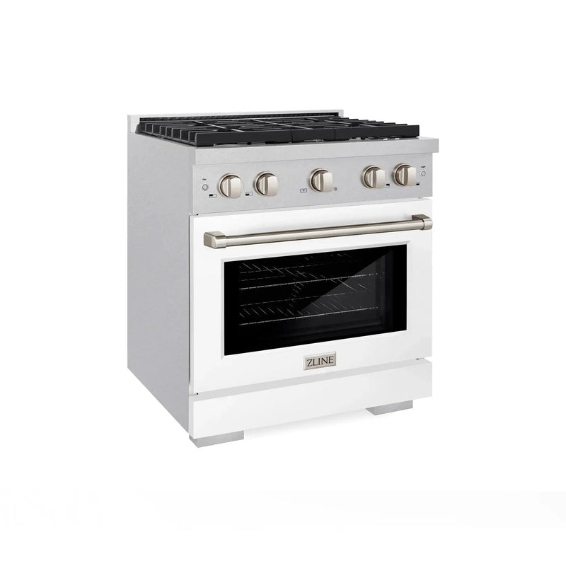 ZLINE 30"Paramount Dual Fuel Range DuraSnow® White Matte SDRS-WM-30 by Farmhouse Kitchen and Bath