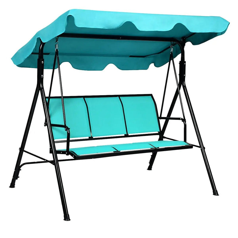 3 Person Steel Frame Patio Swing with Polyester Angle and Adjustable Canopy by DirectDeals