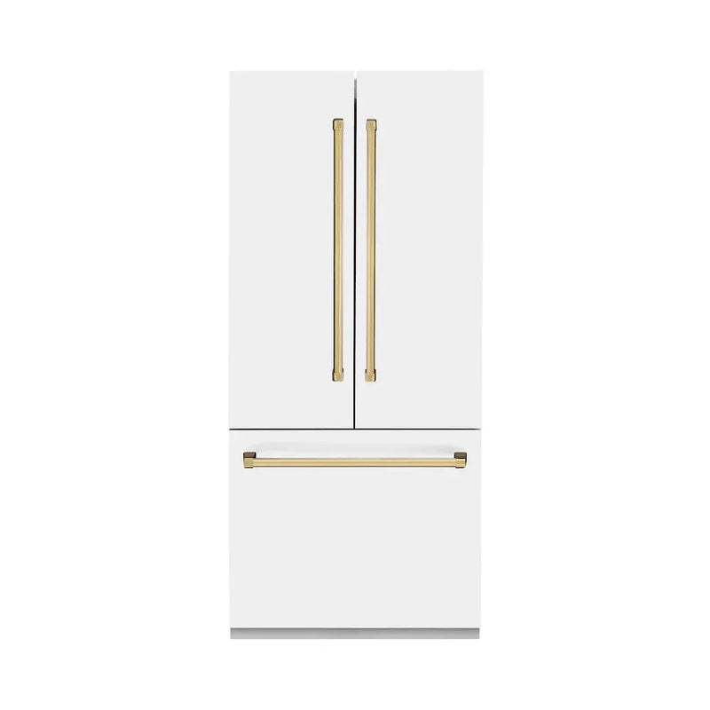 ZLINE Autograph Edition French Door Refrigerator, Internal Water, Ice Dispenser, White Matte, Champagne Bronze Accents RBIVZ-WM by Farmhouse Kitchen and Bath