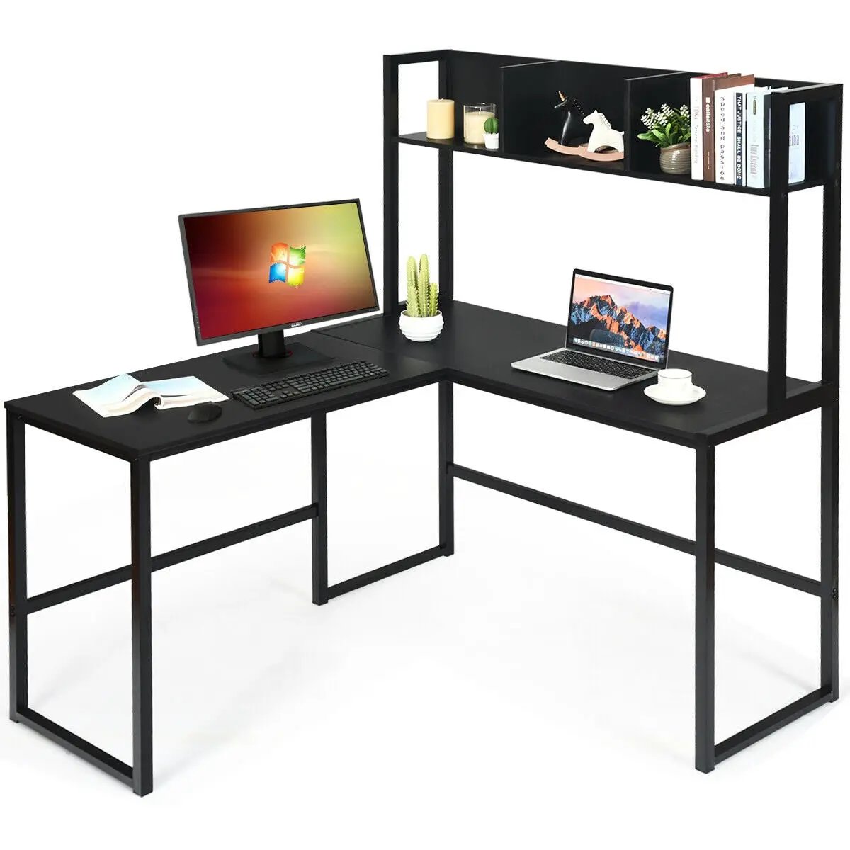 Reversible L-Shaped Corner Desk with Storage Bookshelf, photo 7 of 11