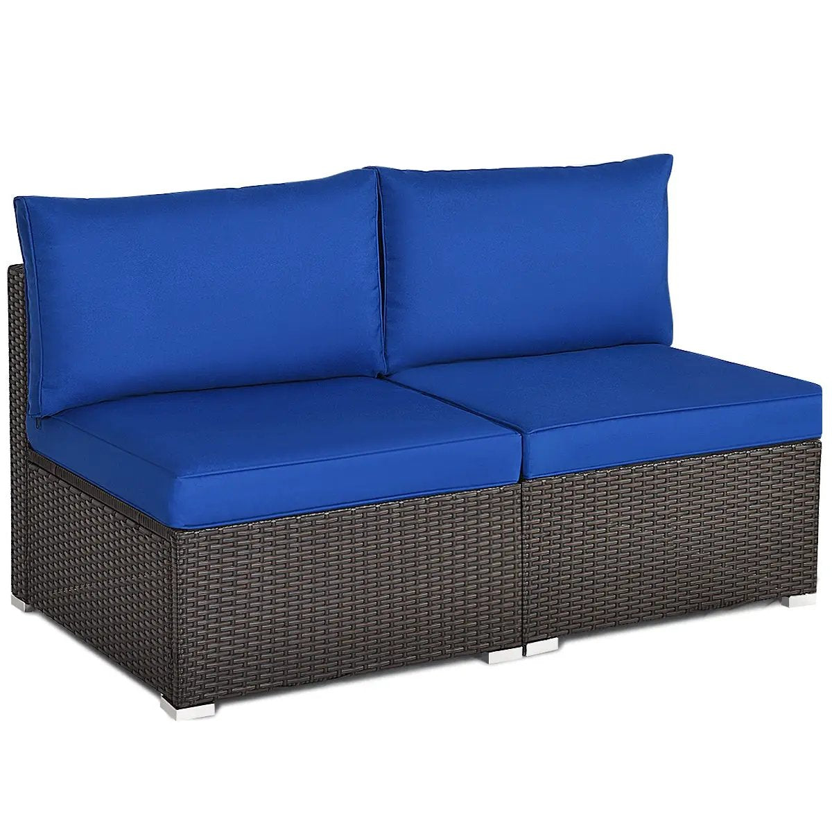 2 Pieces Patio Rattan Armless Sofa Set with 2 Cushions and 2 Pillows by DirectDeals