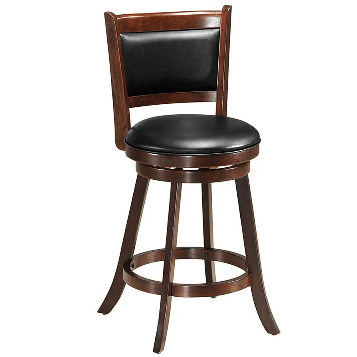 29 Inch Swivel Bar Height Stool Wooden Upholstered Dining Chair by DirectDeals