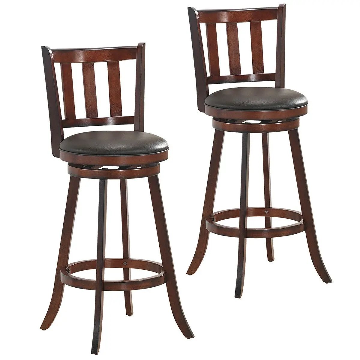 2 Pieces 360 Degree Swivel Wooden Counter Height Bar Stool Set with Cushioned Seat, photo 9 of 9