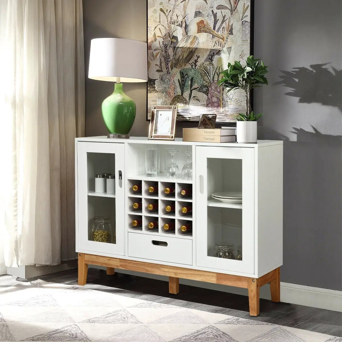 Wood Wine Storage Cabinet Sideboard Console Buffet Server-White by DirectDeals