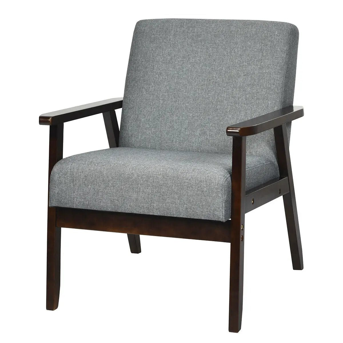 Solid Rubber Wood Fabric Accent Armchair, photo 4 of 11