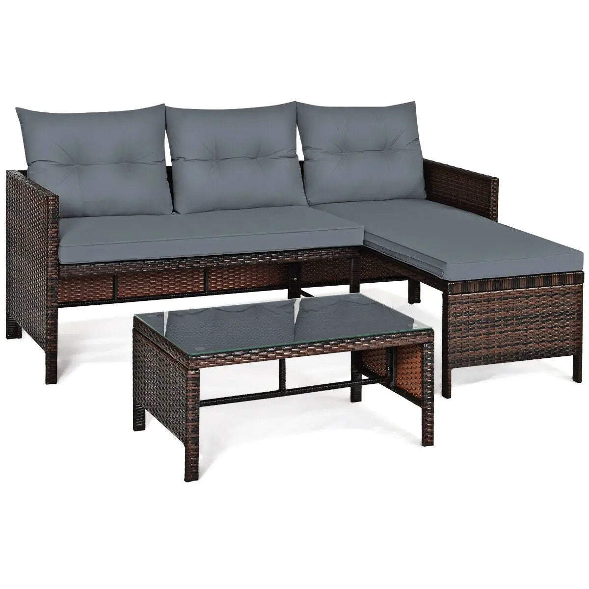 3 Pieces Patio Wicker Rattan Sofa Set, photo 9 of 10