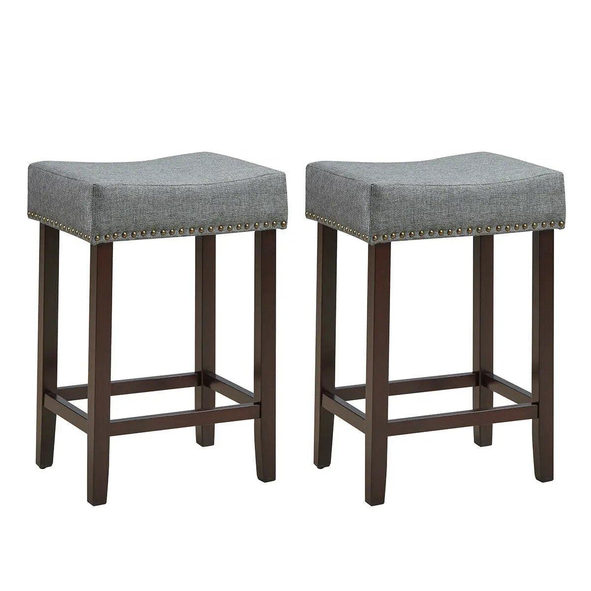 Set of 2 Nailhead Saddle Bar Stools 24 Inch Height, photo 11 of 16