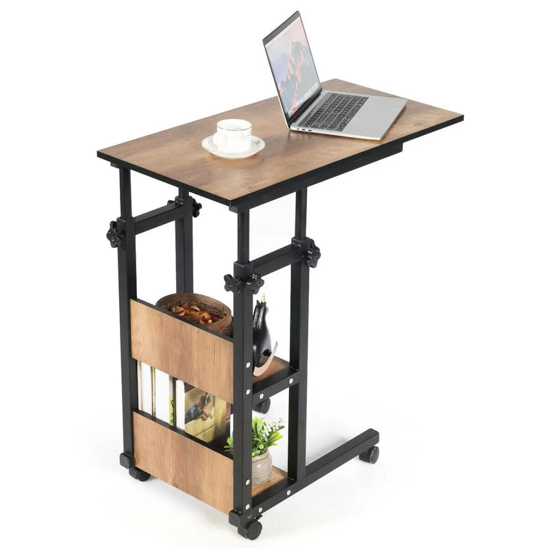C-Shape Mobile Snack End Table with Storage Shelves by DirectDeals