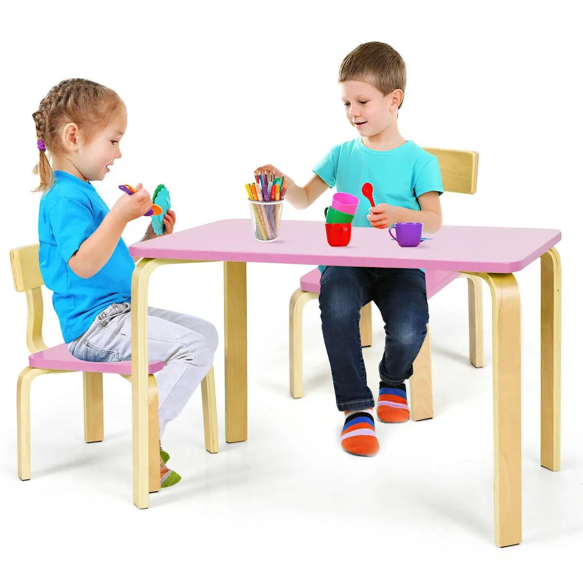 3 Piece Kids Wooden Activity Table and 2 Chairs Set by DirectDeals