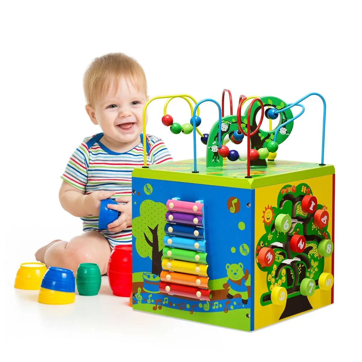 5-in-1 Wooden Activity Cube Toy by DirectDeals