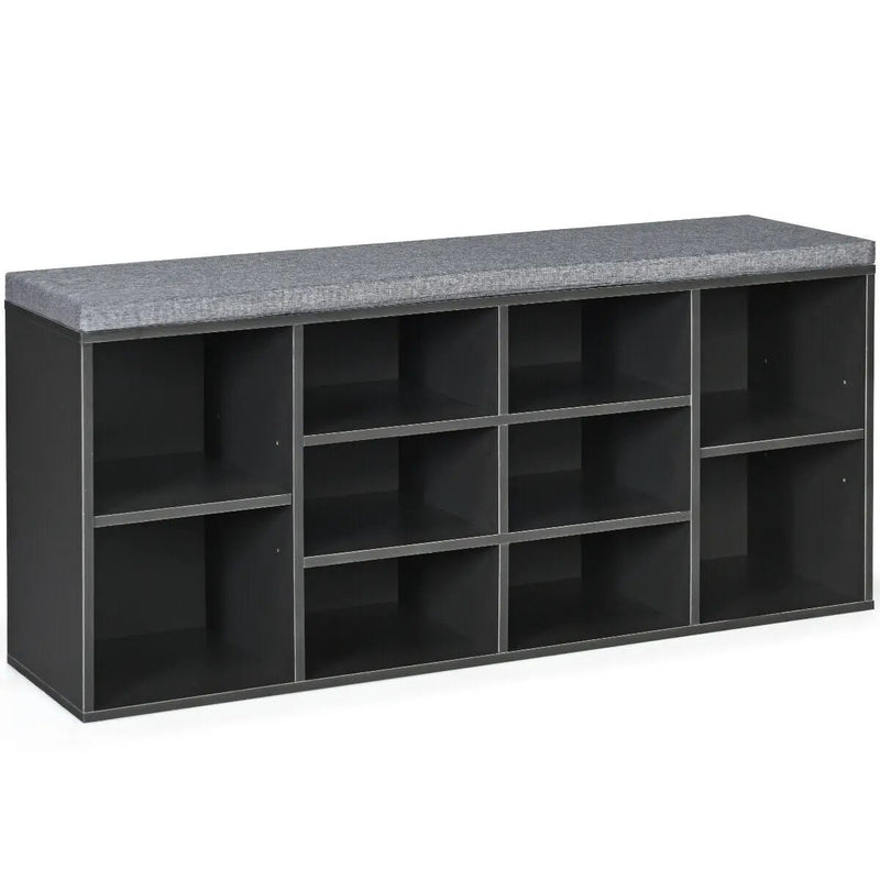 10-Cube Organizer Shoe Storage Bench with Cushion for Entryway by DirectDeals
